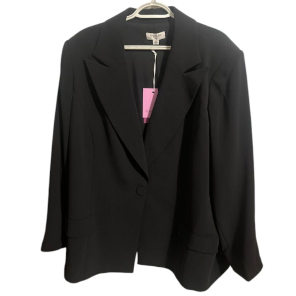 Black Structured Blazer Longline Classic Open-Front Jacket Workwear Office